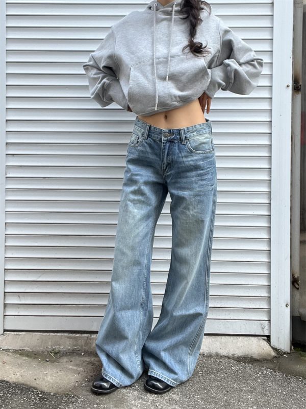 Light Blue Washed Straight Leg Jeans for Women | Personalized Side Tie-Dye Vintage Style | 2025 Fashion Trend