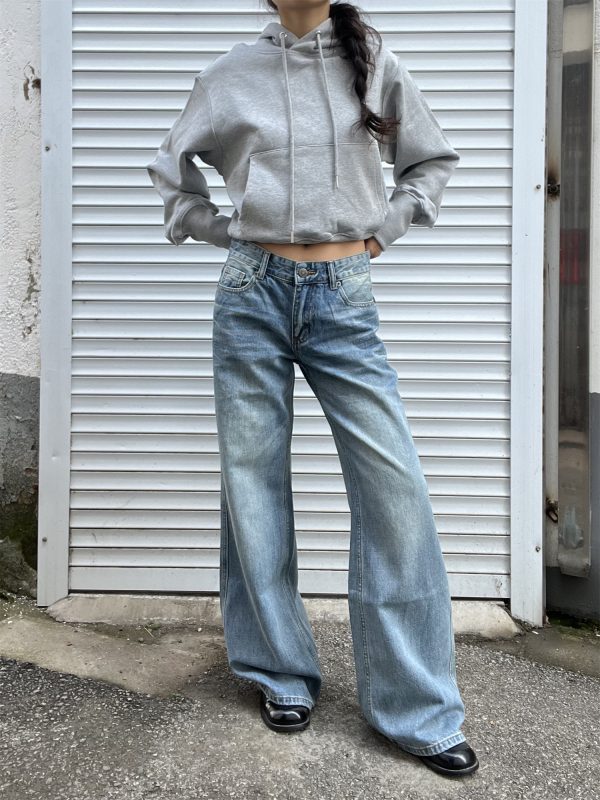 Light Blue Washed Straight Leg Jeans for Women | Personalized Side Tie-Dye Vintage Style | 2025 Fashion Trend