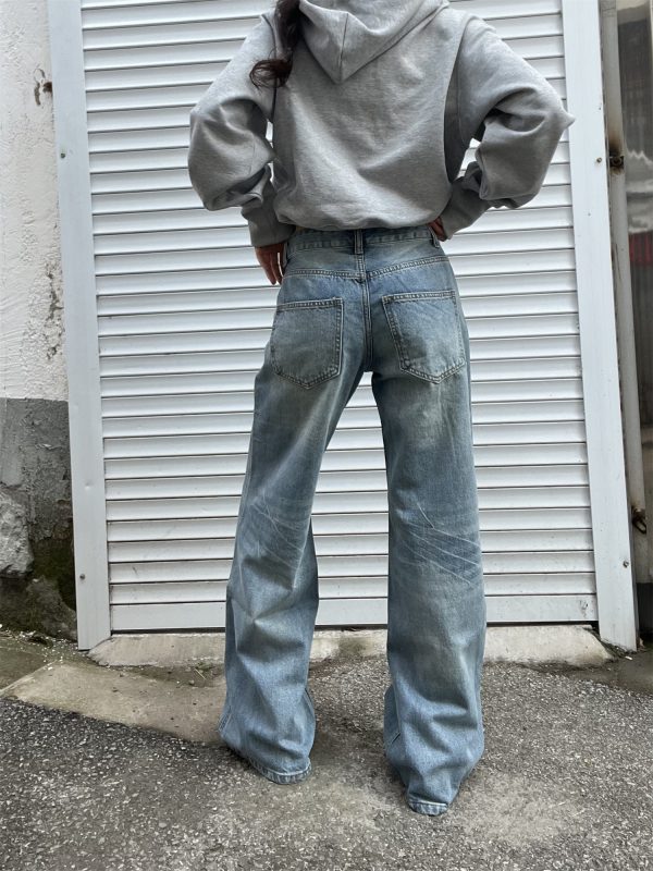 Light Blue Washed Straight Leg Jeans for Women | Personalized Side Tie-Dye Vintage Style | 2025 Fashion Trend