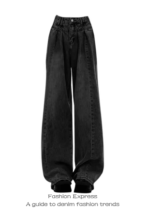 Light-Colored Retro Pleated Wide-Leg Jeans for Women - High-Waisted Loose Draped Floor-Length Pants for Autumn/Winter 2025