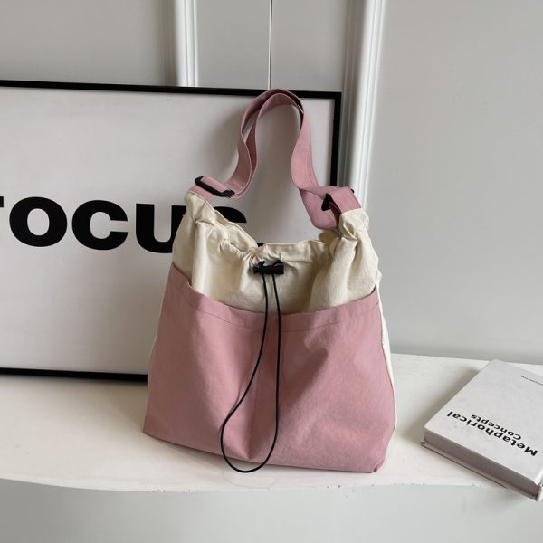 Lightweight Canvas Drawstring Bucket Bag for Women, Large Capacity, Artistic Japanese Style Crossbody Shoulder Bag