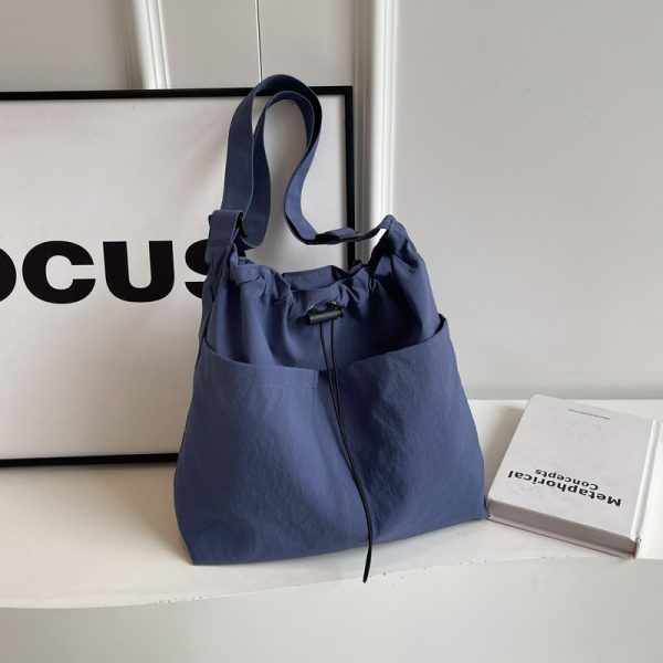 Lightweight Canvas Drawstring Bucket Bag for Women, Large Capacity, Artistic Japanese Style Crossbody Shoulder Bag