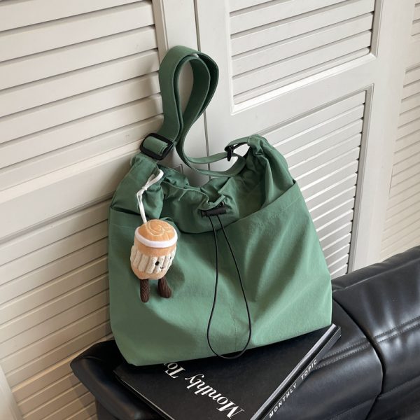 Lightweight Canvas Drawstring Bucket Bag for Women, Large Capacity, Artistic Japanese Style Crossbody Shoulder Bag