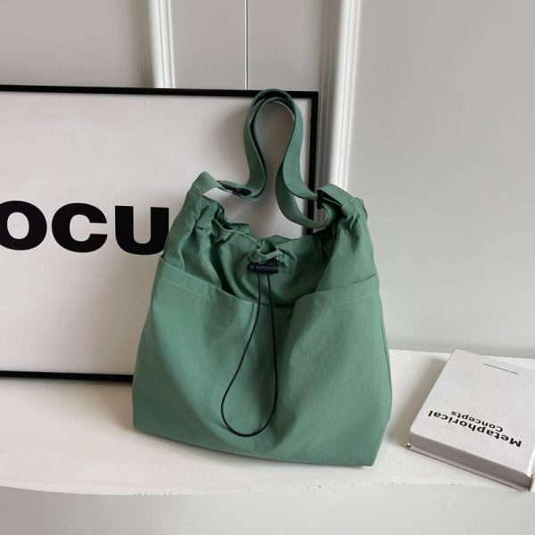 Lightweight Canvas Drawstring Bucket Bag for Women, Large Capacity, Artistic Japanese Style Crossbody Shoulder Bag