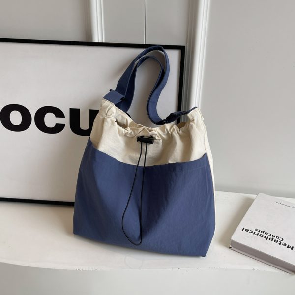 Lightweight Canvas Drawstring Bucket Bag for Women, Large Capacity, Artistic Japanese Style Crossbody Shoulder Bag
