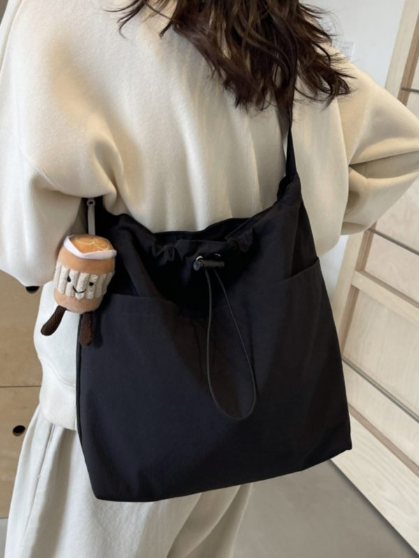 Lightweight Canvas Drawstring Bucket Bag for Women, Large Capacity, Artistic Japanese Style Crossbody Shoulder Bag