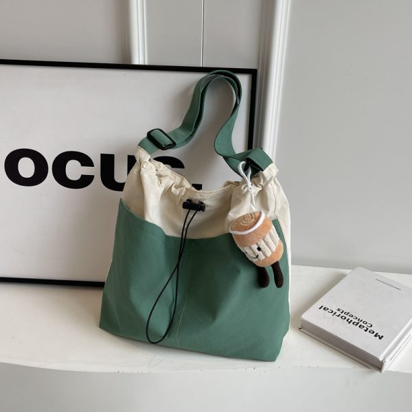 Lightweight Canvas Drawstring Bucket Bag for Women, Large Capacity, Artistic Japanese Style Crossbody Shoulder Bag