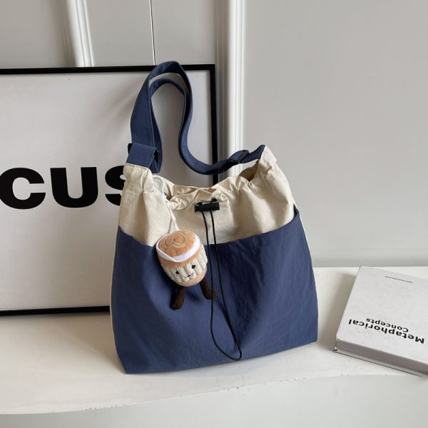 Lightweight Canvas Drawstring Bucket Bag for Women, Large Capacity, Artistic Japanese Style Crossbody Shoulder Bag