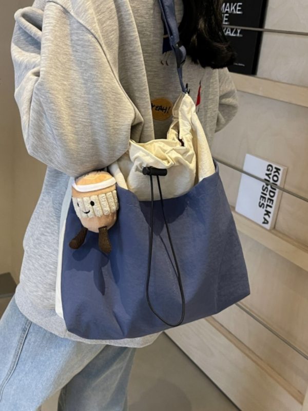 Lightweight Canvas Drawstring Bucket Bag for Women, Large Capacity, Artistic Japanese Style Crossbody Shoulder Bag