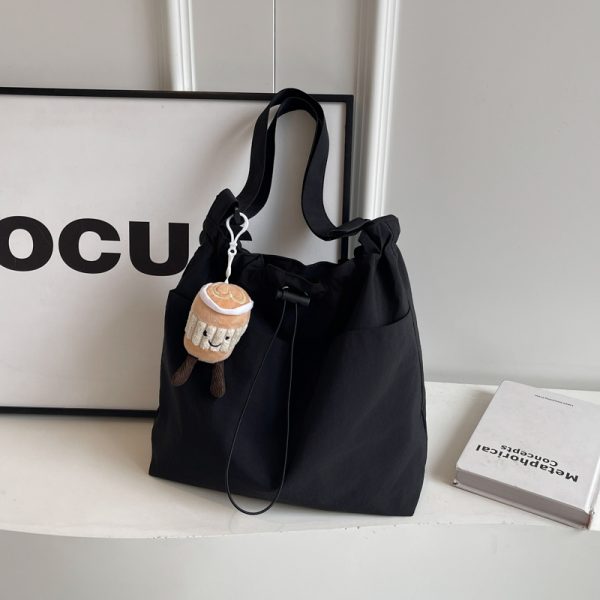 Lightweight Canvas Drawstring Bucket Bag for Women, Large Capacity, Artistic Japanese Style Crossbody Shoulder Bag