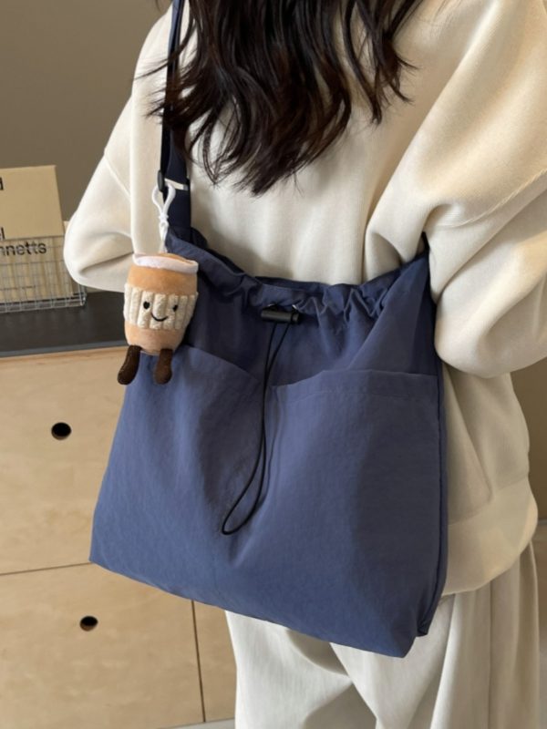 Lightweight Canvas Drawstring Bucket Bag for Women, Large Capacity, Artistic Japanese Style Crossbody Shoulder Bag