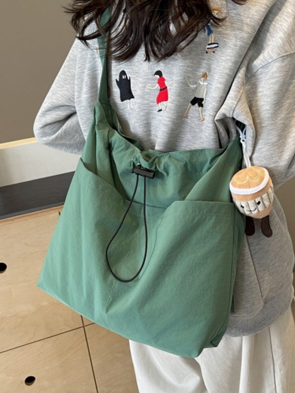 Lightweight Canvas Drawstring Bucket Bag for Women, Large Capacity, Artistic Japanese Style Crossbody Shoulder Bag