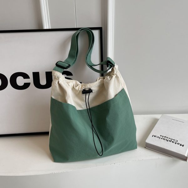 Lightweight Canvas Drawstring Bucket Bag for Women, Large Capacity, Artistic Japanese Style Crossbody Shoulder Bag