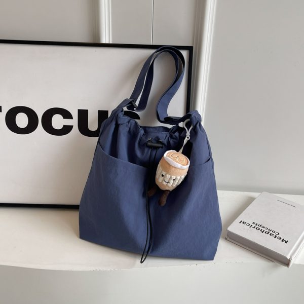 Lightweight Canvas Drawstring Bucket Bag for Women, Large Capacity, Artistic Japanese Style Crossbody Shoulder Bag