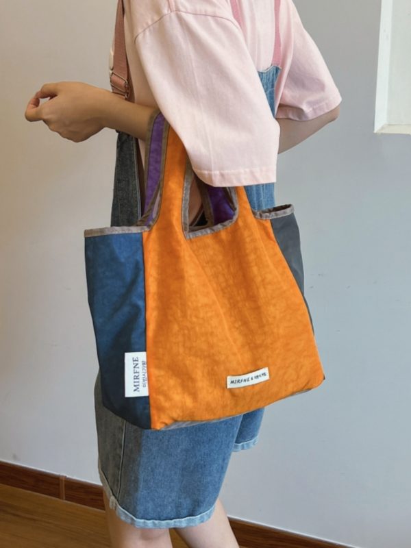 Lightweight Portable Nylon Tote Bag for Women - Large Capacity Foldable Handbag for Summer Outings and Commuting