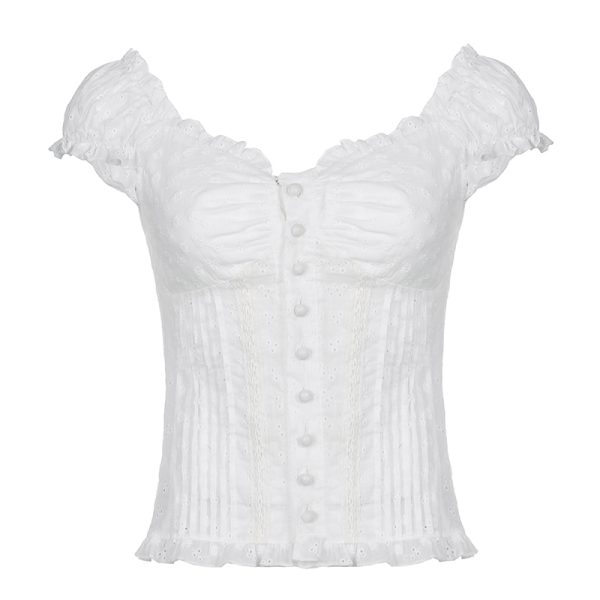 Lightweight Ruffled Chiffon Short-Sleeve Women's T-Shirt - Two-Way Wear, Breathable, Hollow-Out, Pleated, Slimming Style