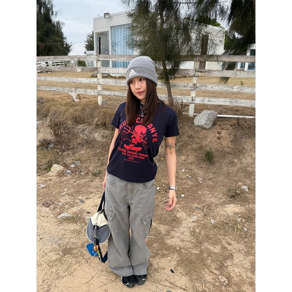Little Devil Printed Slim Fit Short Sleeve T-Shirt for Women - Trendy Summer Top, Casual Daily Wear, Y2K Style