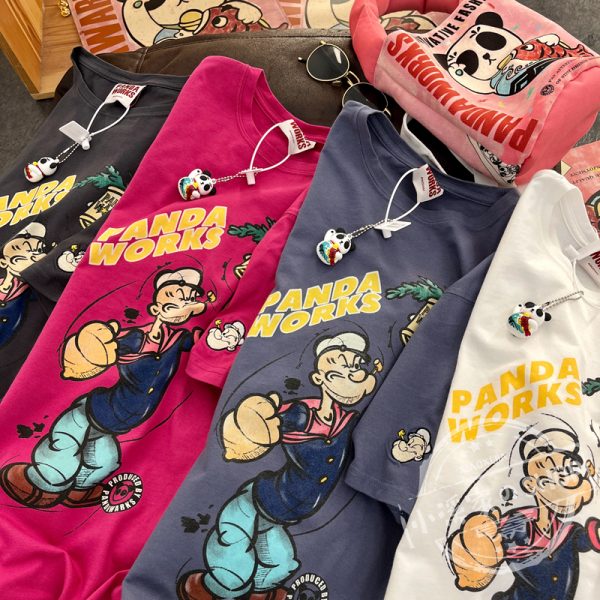 Loose Cartoon Popeye Graphic T-Shirt in Pure Cotton - Casual Short Sleeve Top for Y2K Style Lovers