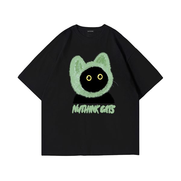 Loose Fit Unisex Cartoon Cat T-Shirt for Couples - Cute Summer Short Sleeve Top, Plus Size, Trendy Korean Style Fashion