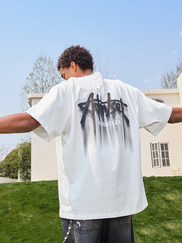 Loose Plus Size Trendy Letter Short Sleeve T-Shirt - Retro Print American Heavyweight Unisex for Summer 2025 Fashion