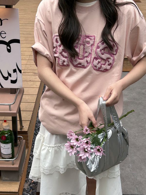 Loose Plush Round Neck Short Sleeve T-shirt for Couples - 2025 Spring/Summer National Trend, Versatile Casual Fashion