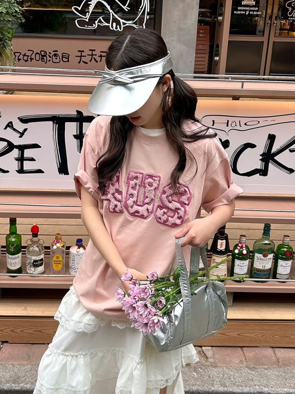 Loose Plush Round Neck Short Sleeve T-shirt for Couples - 2025 Spring/Summer National Trend, Versatile Casual Fashion