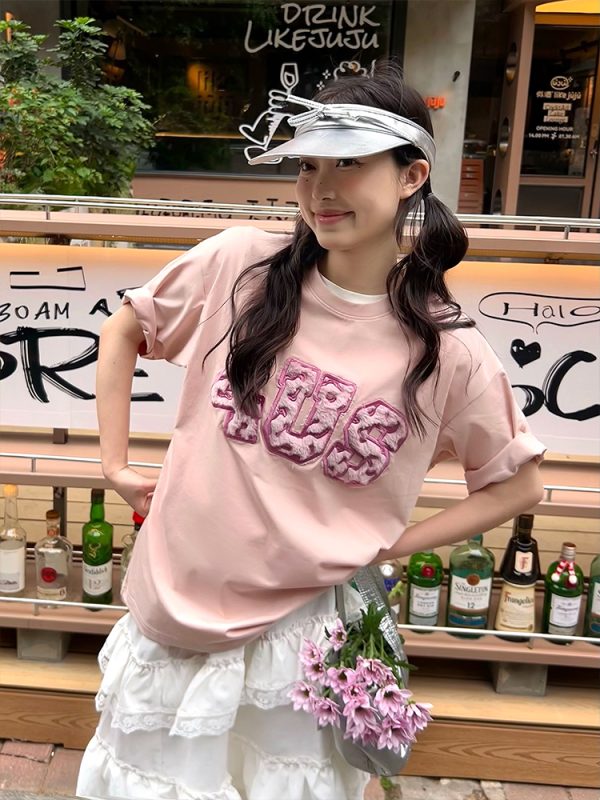 Loose Plush Round Neck Short Sleeve T-shirt for Couples - 2025 Spring/Summer National Trend, Versatile Casual Fashion