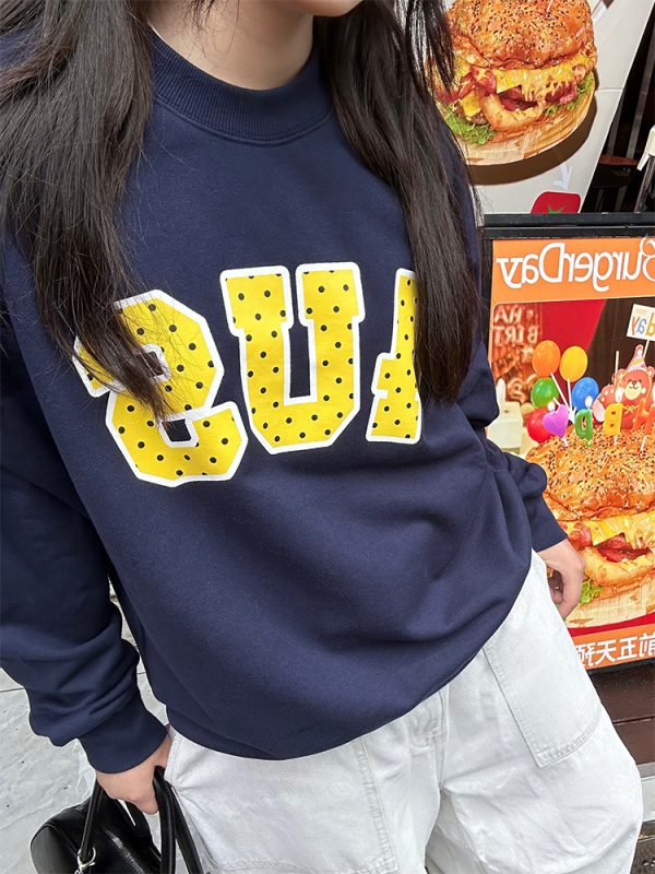 Loose Round Neck Polka Dot Print Pullover Sweatshirt - Spring Autumn Couple Style, National Trend, Casual Fashion Top
