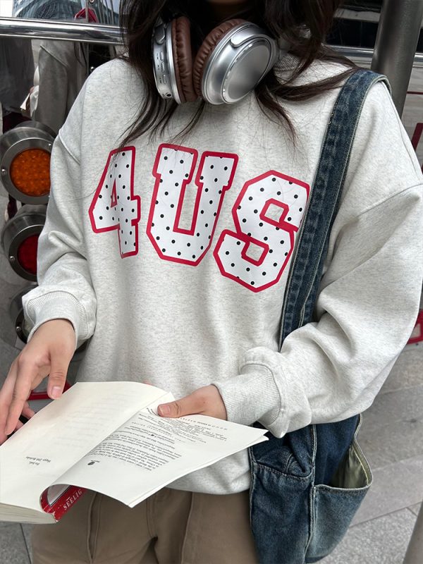 Loose Round Neck Polka Dot Print Pullover Sweatshirt - Spring Autumn Couple Style, National Trend, Casual Fashion Top