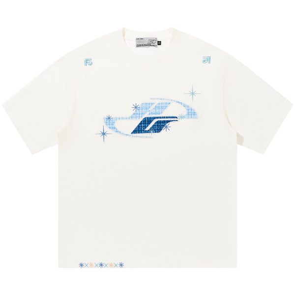 Loose Round Neck Short Sleeve T-Shirt with Patch Star Embroidery in Little Chanel Style for Men and Women, Y2K Fashion