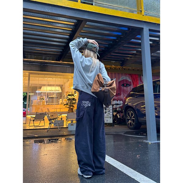 Loose Straight Leg Embroidered Waist Belt Rope Work Pants for Men and Women - Retro Street Style Wide Leg Trousers
