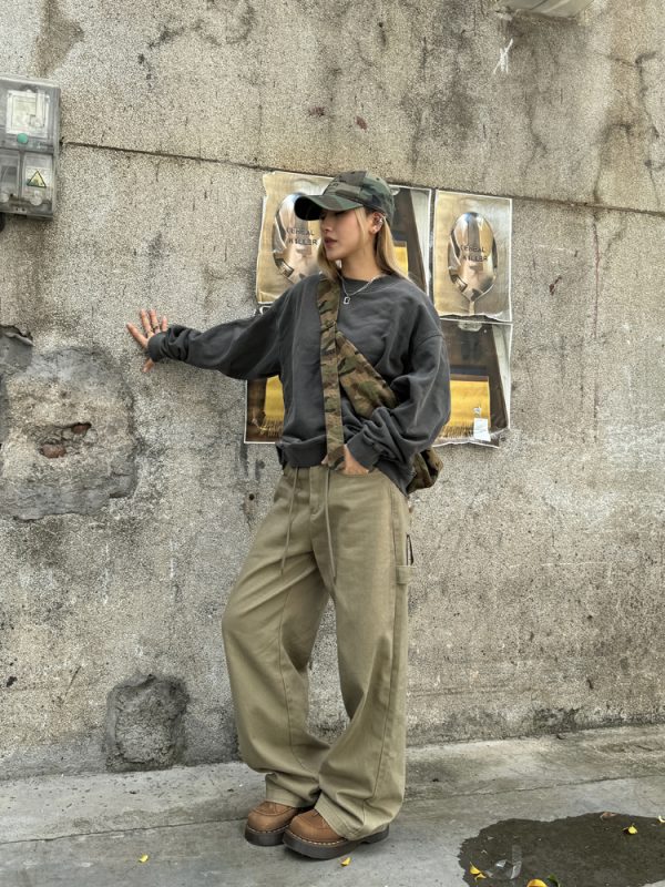 Loose Straight Leg Embroidered Waist Belt Rope Work Pants for Men and Women - Retro Street Style Wide Leg Trousers