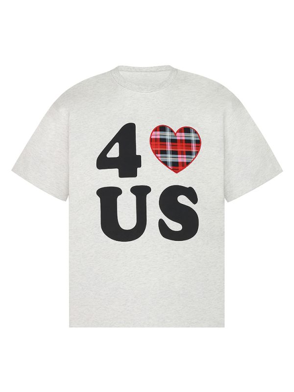 Loose Unisex Short Sleeve T-Shirt with Embroidered Heart - Summer Plaid Design, Trendy Casual Wear for Couples