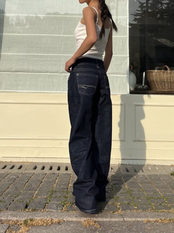 Low-Waist Slim Fit Y2K Vintage Straight Leg Denim Pants for Women with Bright Line Embroidery 90s American Style