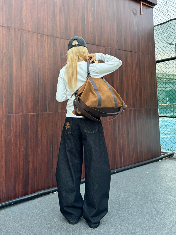 Men's and Women's American Retro Wide-Leg Jeans with Embroidered Design - Casual Loose Fit Long Pants
