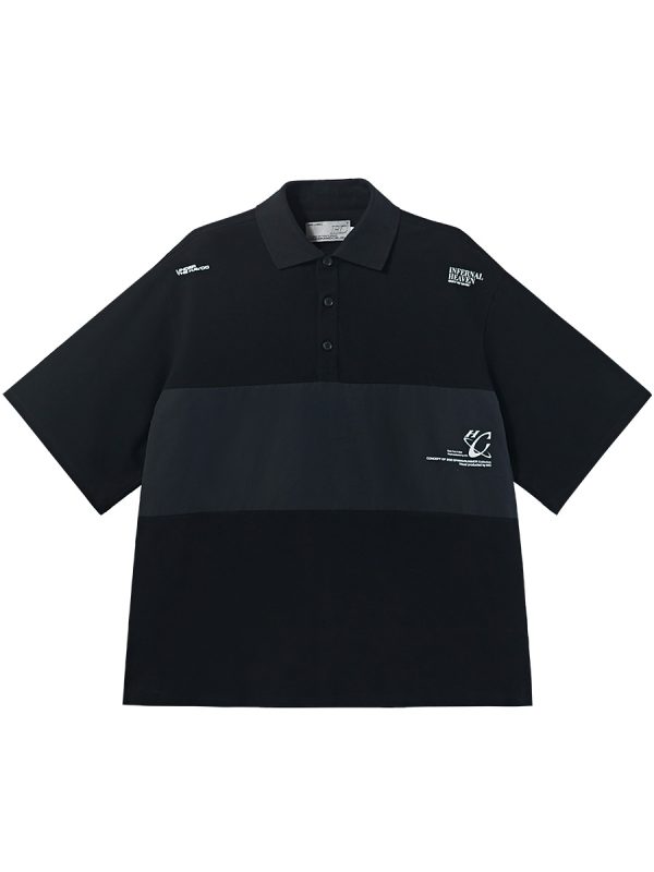 Men's Short Sleeve Polo Shirt - Nylon Spliced Layered Silhouette, Y2K Inspired Fashion