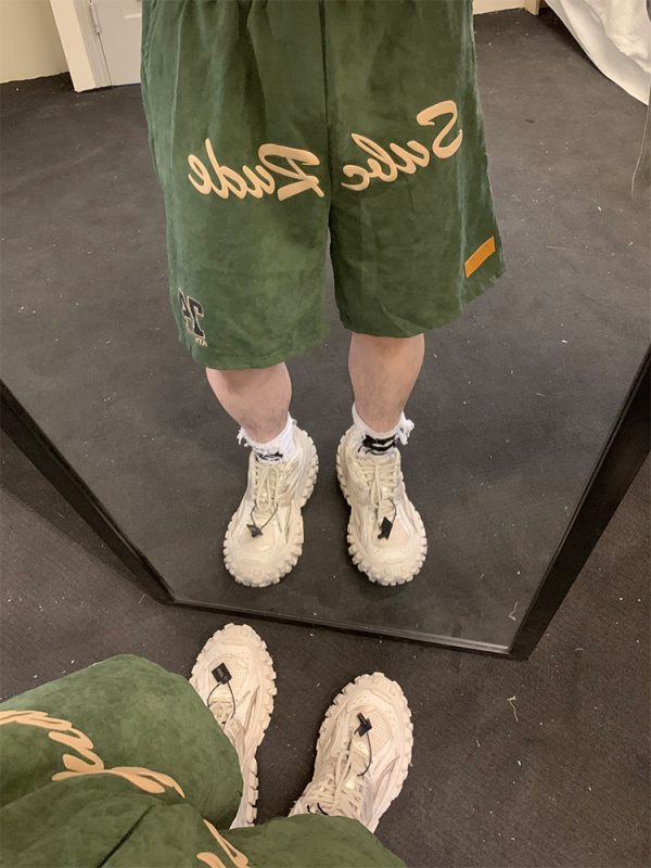 Men's Trendy Loose Casual Sports Shorts with Letter Print, Elastic Waist, Five-Point Design for Street Hip-Hop Style