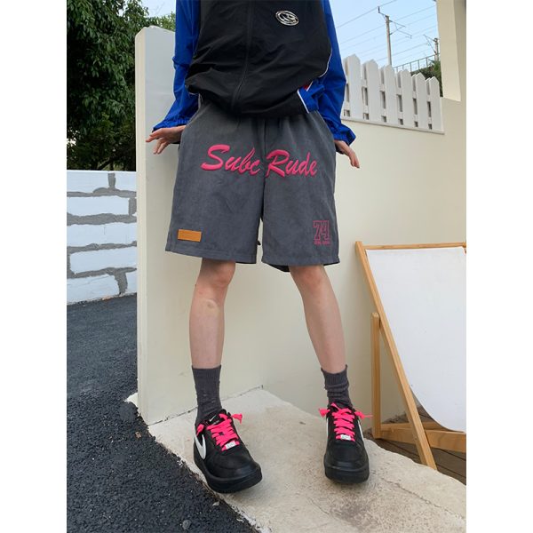 Men's Trendy Loose Casual Sports Shorts with Letter Print, Elastic Waist, Five-Point Design for Street Hip-Hop Style