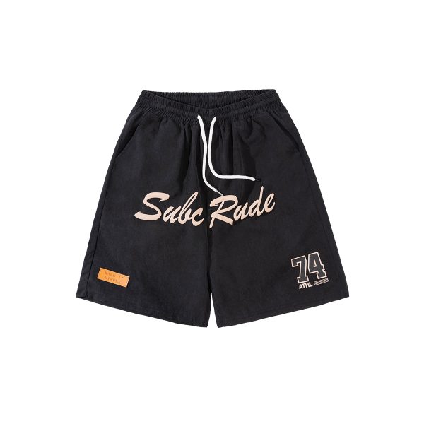 Men's Trendy Loose Casual Sports Shorts with Letter Print, Elastic Waist, Five-Point Design for Street Hip-Hop Style