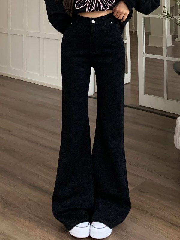 Mid-Waist Flared Jeans for Women - American Style Non-Stick Leg Slimming Pants - Versatile 2025 Spring Fashion