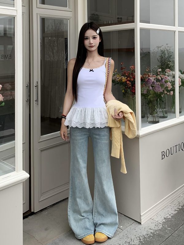 Mid-Waist Flared Jeans for Women - American Style Non-Stick Leg Slimming Pants - Versatile 2025 Spring Fashion