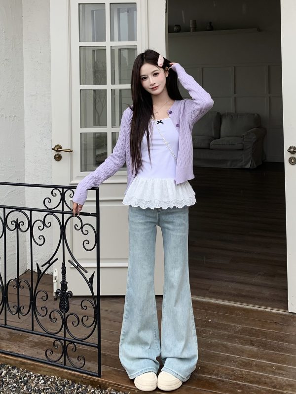 Mid-Waist Flared Jeans for Women - American Style Non-Stick Leg Slimming Pants - Versatile 2025 Spring Fashion