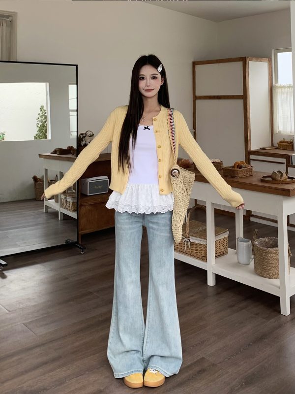 Mid-Waist Flared Jeans for Women - American Style Non-Stick Leg Slimming Pants - Versatile 2025 Spring Fashion