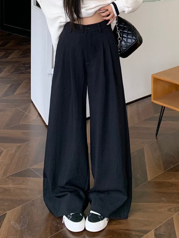 Mid-Waist Loose Slimming Pleated Wide-Leg Trousers for Women - Stylish Non-Selective Leg Type Suit Pants, Perfect for Y2K and Trendy Looks