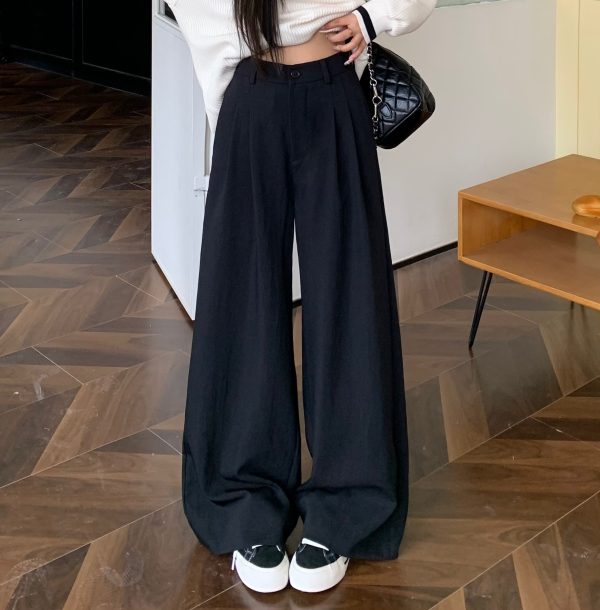 Mid-Waist Loose Slimming Pleated Wide-Leg Trousers for Women - Stylish Non-Selective Leg Type Suit Pants, Perfect for Y2K and Trendy Looks