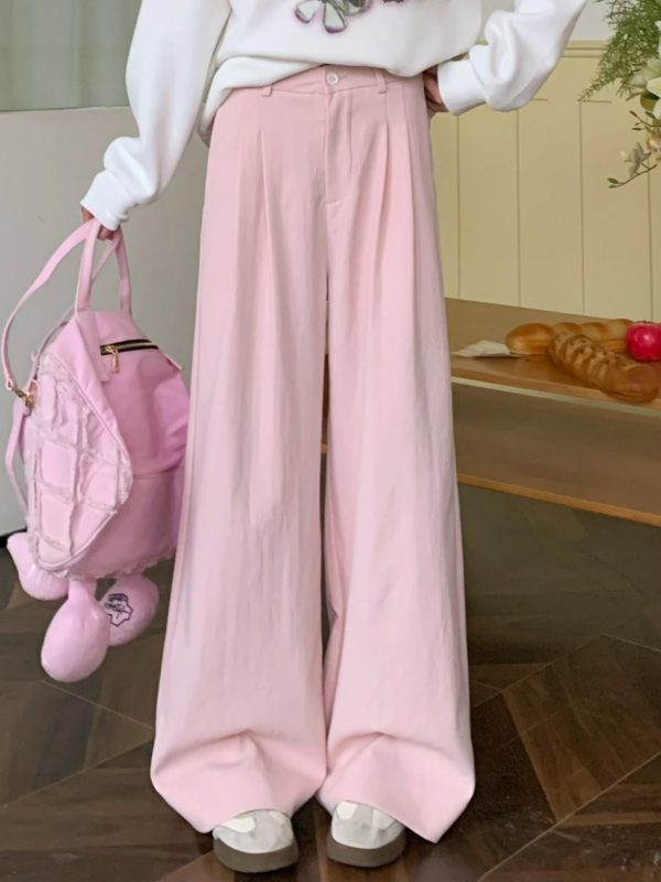 Mid-Waist Loose Slimming Pleated Wide-Leg Trousers for Women - Stylish Non-Selective Leg Type Suit Pants, Perfect for Y2K and Trendy Looks