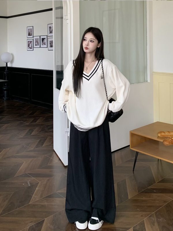 Mid-Waist Loose Slimming Pleated Wide-Leg Trousers for Women - Stylish Non-Selective Leg Type Suit Pants, Perfect for Y2K and Trendy Looks