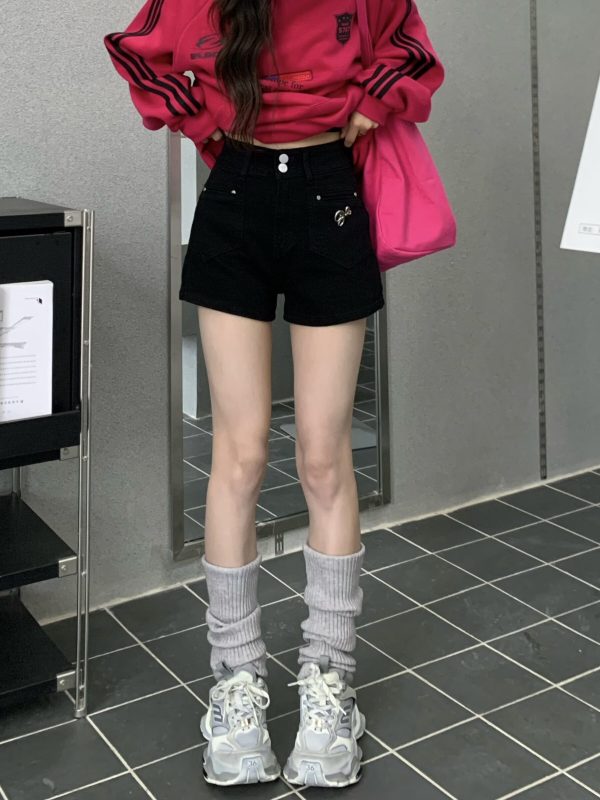 Mid-Waist Short Denim Shorts for Women - American Vintage Style Slimming Bodycon Hot Pants for Summer, Petite Fit