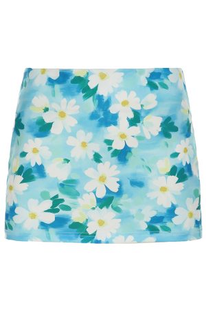 Midsummer Floral Oil Painting Frilled Bodycon Midi Skirt - Womenâ€™s Low Waist Vacation Skirt in Dopamine Colors