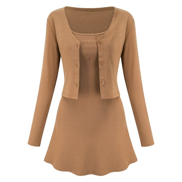 Mildred Sexy Slim Fit Two-Piece Set: Short Cardigan Camisole Dress & Slimming Skirt for Women - Trendy Y2K Style